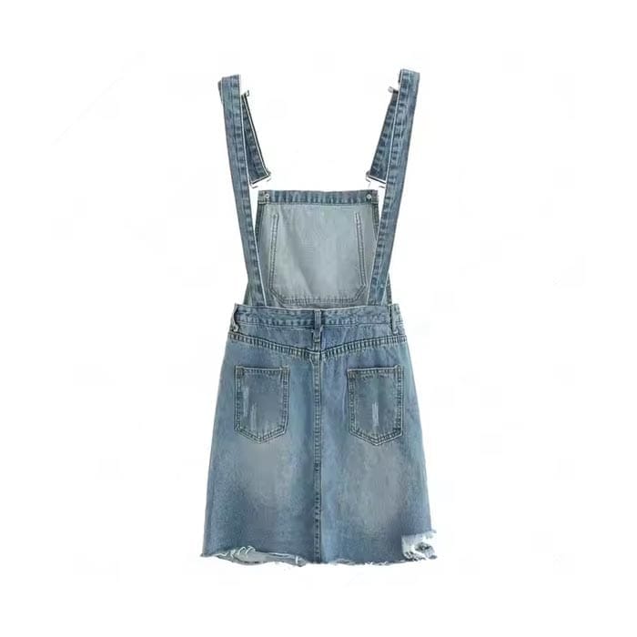Distressed Denim Overall Dress